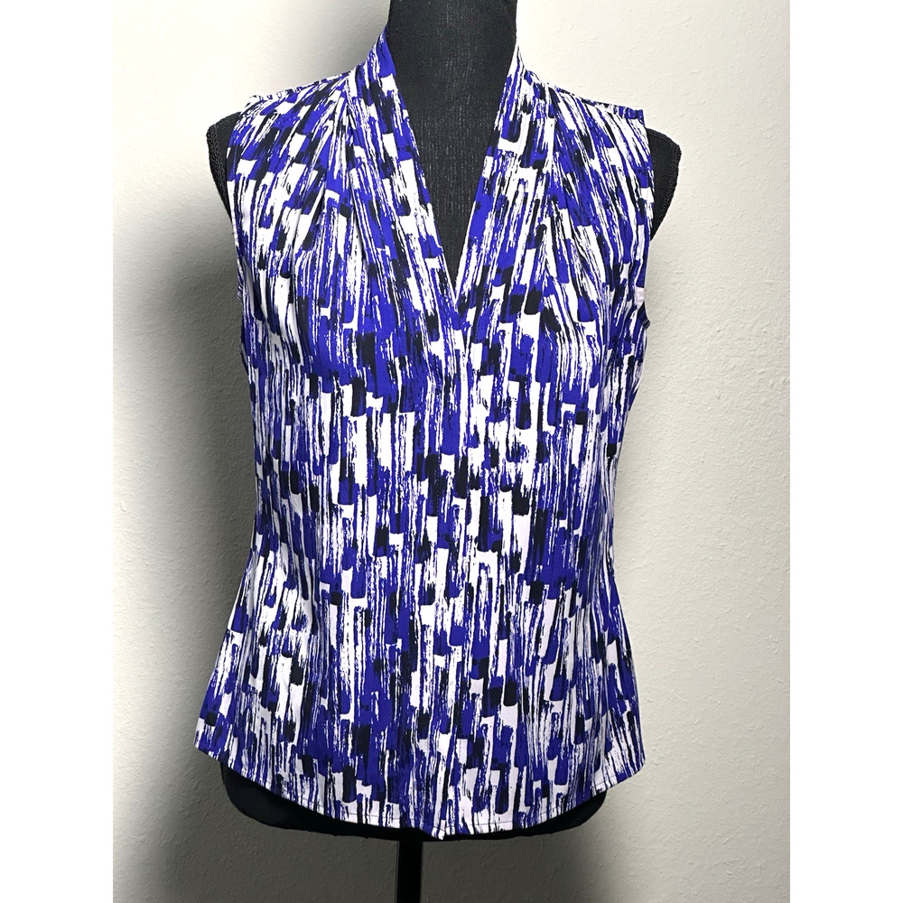 Women’s Calvin Klein Sleeveless Top Blue Black & White Relax Business Casual XS